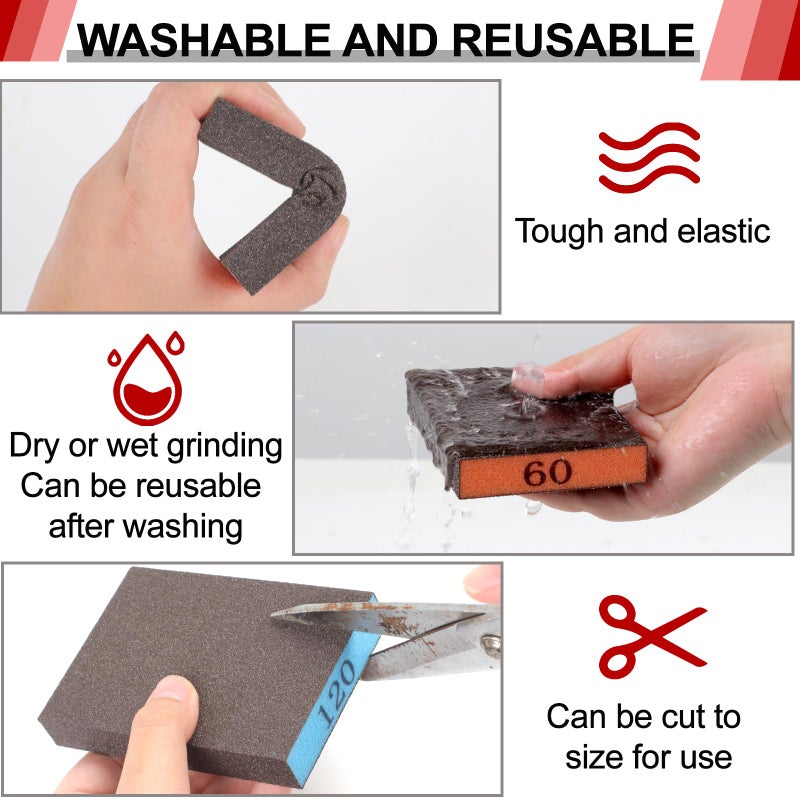 YNZDRWA 8 Pack Sanding Sponge  Washable and Reusable Sanding Blocks for Drywall Wood Metal Furniture  60/80/120/220 Grit Sandpaper Block Assortment - Image 5